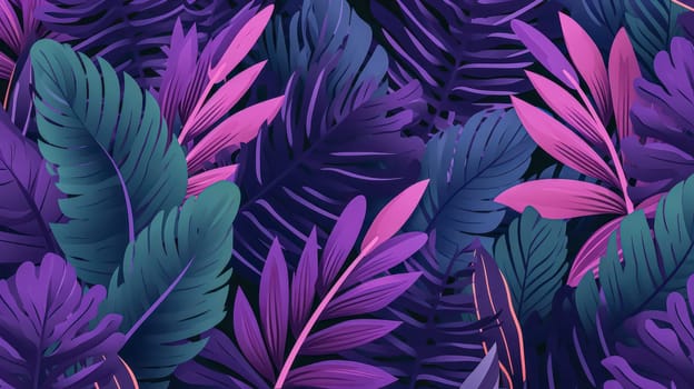 Vibrant neon tropical leaves, an artistic rendition of exotic tree and plant foliage. Colorful palm leaves in a dynamic and trendy hand drawn illustration set. Perfect for a fashion or botanical theme.