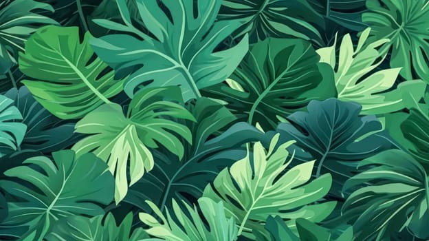 Immerse your designs in tropical bliss with this seamless pattern. Realistic botanical illustrations of lush leaves create a Hawaiian background for a captivating touch.