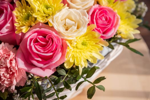 wedding bouquet isolated on white. Fresh, lush bouquet of colorful flowers