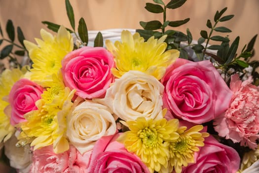 wedding bouquet isolated on white. Fresh, lush bouquet of colorful flowers