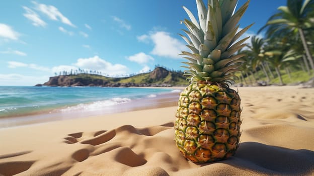Fresh Pineapple stand In The Beach, at sunny day.
