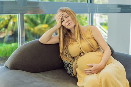 Expectant woman experiences discomfort, feeling unwell during pregnancy.