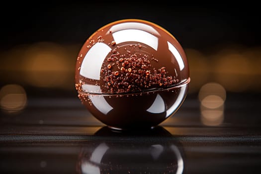 Chocolate sphere on a background with golden bokeh.