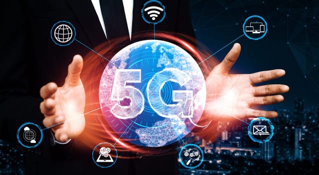 5G Communication Technology Wireless Internet Network for Global Business Growth, Social Media, Digital E-commerce and Entertainment Home Use. uds