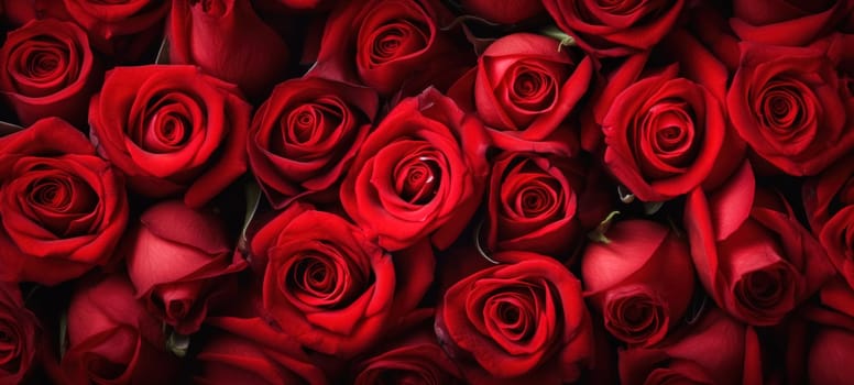 Natural red roses background. Background template for banner or greeting card.