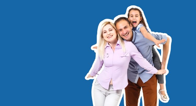 Happy family on a blue background.