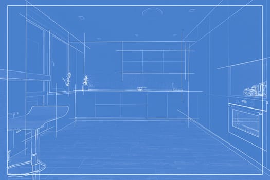 Linear sketch of an interior. Hand drawn illustration of a sketch style