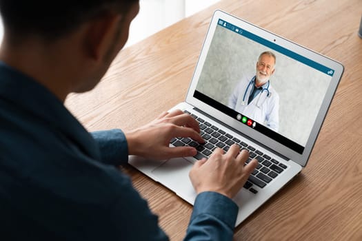 Doctor video call online by modish telemedicine software application for virtual meeting with patient