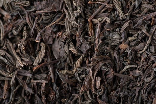 Close-up view of dried leaves of black tea