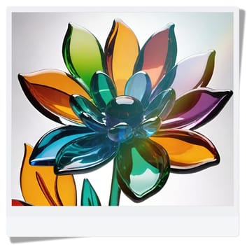 Colorful flowers in vase on a light background. 3D illustration.Glass ornaments.Colorful abstract background with flower.Colorful glass flower on a multicolored background.