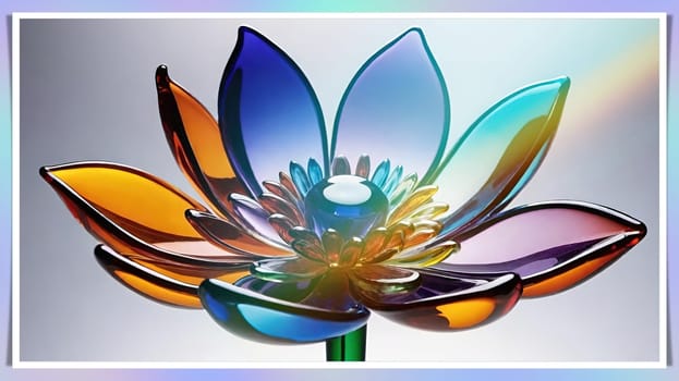 Colorful flowers in vase on a light background. 3D illustration.Glass ornaments.Colorful abstract background with flower.Colorful glass flower on a multicolored background.