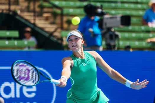 MELBOURNE, AUSTRALIA - JANUARY 12: Mirra Andreeva of Russia plays against Danielle Collins plays during day three of the 2024 Kooyong Classic at Kooyong on January 12, 2024 in Melbourne, Australia.