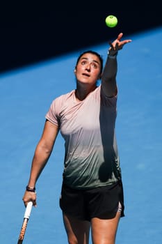 MELBOURNE, AUSTRALIA - JANUARY 12: Ons Jabeur of Tunisia practices with Naomi Osaka of Japan ahead of the 2024 Australian Open at Melbourne Park on January 12, 2024 in Melbourne, Australia.