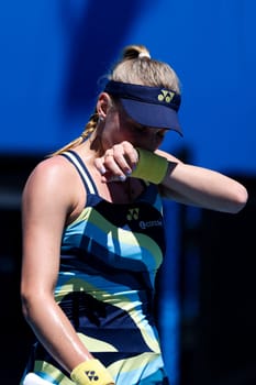 MELBOURNE, AUSTRALIA - JANUARY 12: Dayana Yastremska of Ukraine beats Maya Joint of Australia in final qualifying ahead of the 2024 Australian Open at Melbourne Park on January 12, 2024 in Melbourne, Australia.