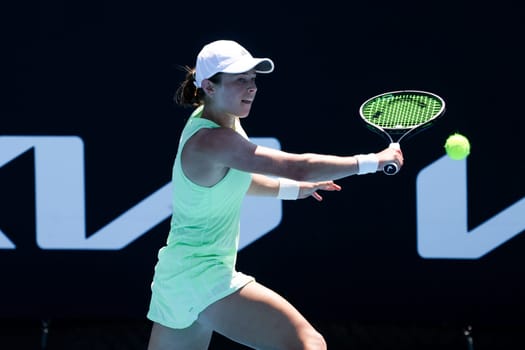 MELBOURNE, AUSTRALIA - JANUARY 12, 2024: Katie Volynets of the USA on her way to beating Julia Riera of Argentina in final qualifying ahead of the 2024 Australian Open at Melbourne Park on January 12, 2024 in Melbourne, Australia