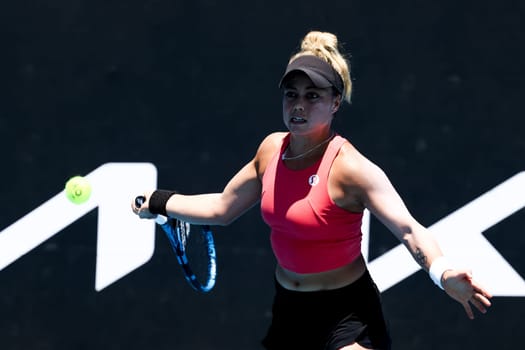 MELBOURNE, AUSTRALIA - JANUARY 12: Renata Zarazua of Mexico in her qualifying match against Destanee Aiava of Australia ahead of the 2024 Australian Open at Melbourne Park on January 12, 2024 in Melbourne, Australia.