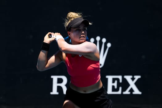 MELBOURNE, AUSTRALIA - JANUARY 12: Renata Zarazua of Mexico in her qualifying match against Destanee Aiava of Australia ahead of the 2024 Australian Open at Melbourne Park on January 12, 2024 in Melbourne, Australia.