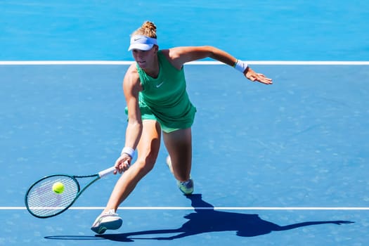 MELBOURNE, AUSTRALIA - JANUARY 12: Mirra Andreeva of Russia plays against Danielle Collins plays during day three of the 2024 Kooyong Classic at Kooyong on January 12, 2024 in Melbourne, Australia.