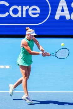 MELBOURNE, AUSTRALIA - JANUARY 12: Mirra Andreeva of Russia plays against Danielle Collins plays during day three of the 2024 Kooyong Classic at Kooyong on January 12, 2024 in Melbourne, Australia.