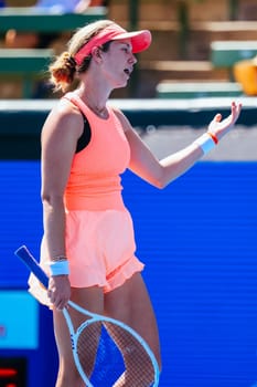 MELBOURNE, AUSTRALIA - JANUARY 12: Danielle Collins plays Mirra Andreeva of Russia during day three of the 2024 Kooyong Classic at Kooyong on January 12, 2024 in Melbourne, Australia.