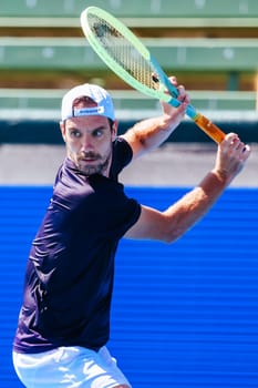 MELBOURNE, AUSTRALIA - JANUARY 12: Richard Gasquet of France plays Marc Polmans of Australia during day three of the 2024 Kooyong Classic at Kooyong on January 12, 2024 in Melbourne, Australia.