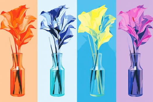 Blooming Beauty: A Colorful Bouquet of Springtime Tulips in a Decorative Vase