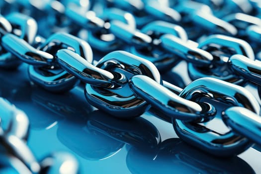 Strong and Secure: Metallic Chains Connected in Powerful Strength on a Shiny Steel Background