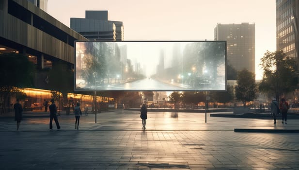 City Streets: Blank Billboard's Urban Canvas, Advertising Pathway in Night with Modern Media Communication