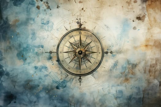 Journey through Time: Vintage Compass on Aged Old Paper Background