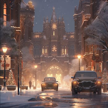 Beautiful Christmas street. High quality illustration