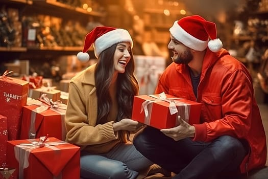 A man gives a Christmas present to a girl. High quality photo