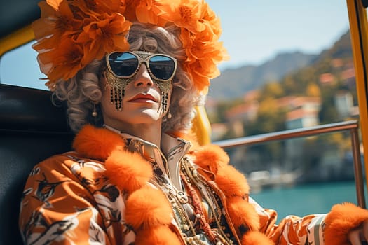 A man in fancy dress at the Venice Festival. High quality photo