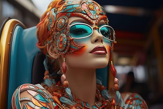 A girl in a carnival costume with a mask on her face, at the Venice Festival. High quality photo