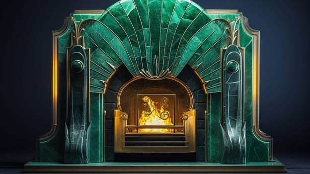 Contemporary malachite stone fireplace design. High quality photo