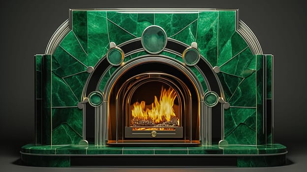 Contemporary malachite stone fireplace design. High quality photo