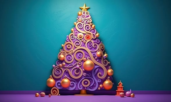 Illustration of 3d Christmas tree on green background. High quality illustration