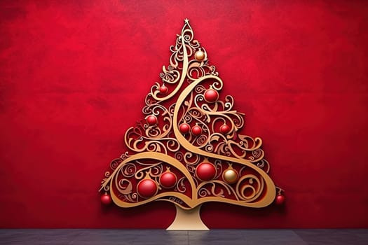 Illustration of 3d Christmas tree on red background. High quality illustration