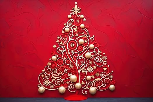 Illustration of 3d Christmas tree on red background. High quality illustration