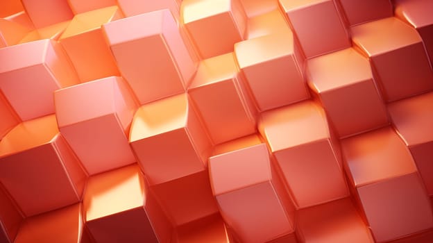 Vivid coral-colored cubic pattern with a three-dimensional effect and soft lighting.