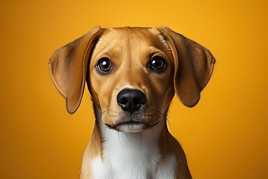 Portrait of a beagle on an orange background, a beagle hound dog for hunting.