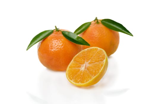 fresh juicy tangerines on a white background