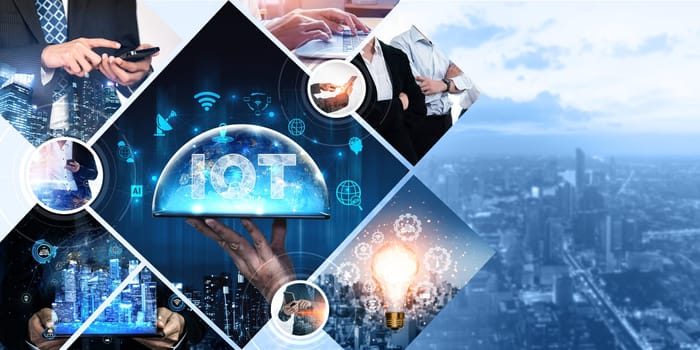 Communication technology , smart connection IOT and people network technology concept. People using connective device to connect to the secured internet network and cloud computing server kudos