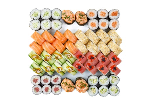 fresh appetizing large set of rolls on a white background for a food delivery site 1