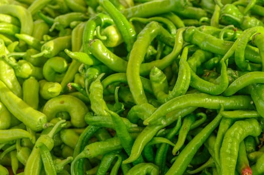 fresh green peppers at the market on the island of Cyprus in autumn