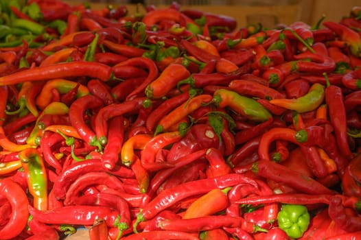 fresh red hot peppers at the bazaar on the island of Cyprus in autumn
