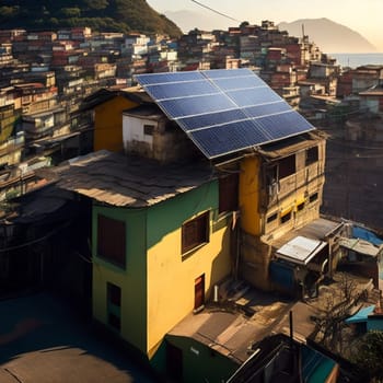 photovoltaic solar panels on slum hood for clean and cheap energy illustration generative ai