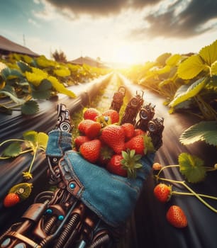 robot working in farm vegetable garden to grow produce for human consumption ai generated