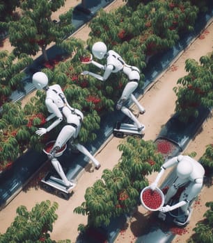 robot working in the farm vegetable garden to grow produce for human consumption ai generated