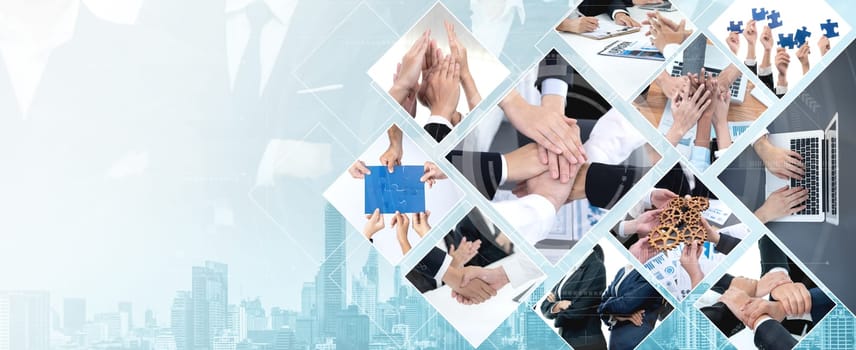 Teamwork and human resources HR management technology concept in corporate business with people group networking to support partnership, trust, teamwork and unity of coworkers in office vexel