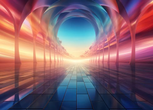 Futuristic Light Perspective: Glowing Blue Tunnel Design